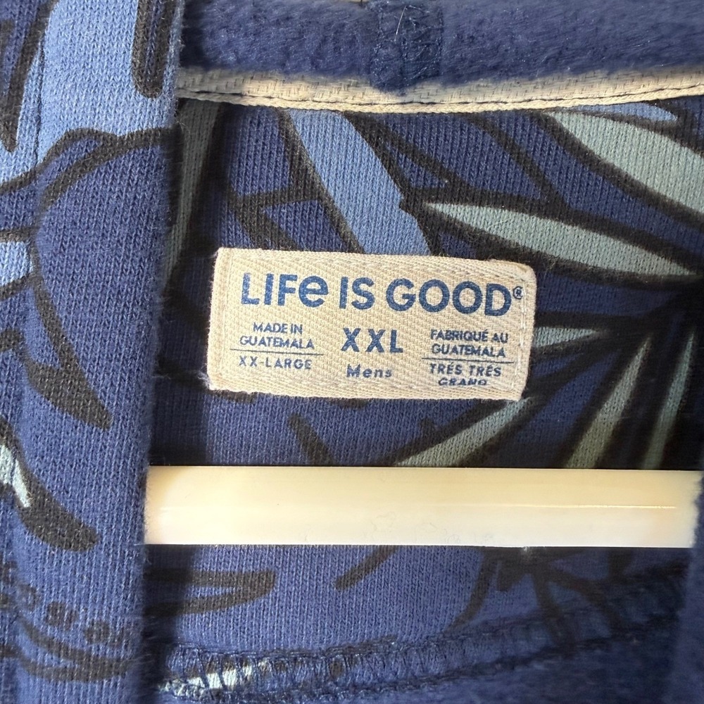 Life Is Good Hoodie Men's XXL Blue Tropical Palm Leaf Coastal Casual Surf Comfy - Picture 3 of 7